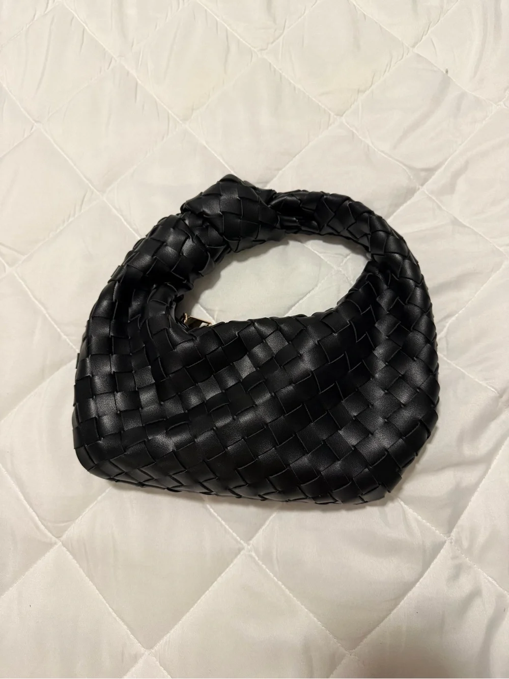 Woven Hobo Shoulder Bag - Black